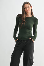 Essential Long-Sleeved Micro-Ribbed Athleisure Top Mono-B