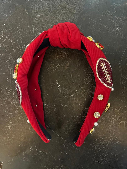 Red Football Beaded Bejeweled Headband