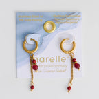 Howard's - Waterproof Earrings Hoop Red Agate Narelle Gold Faceted Bead