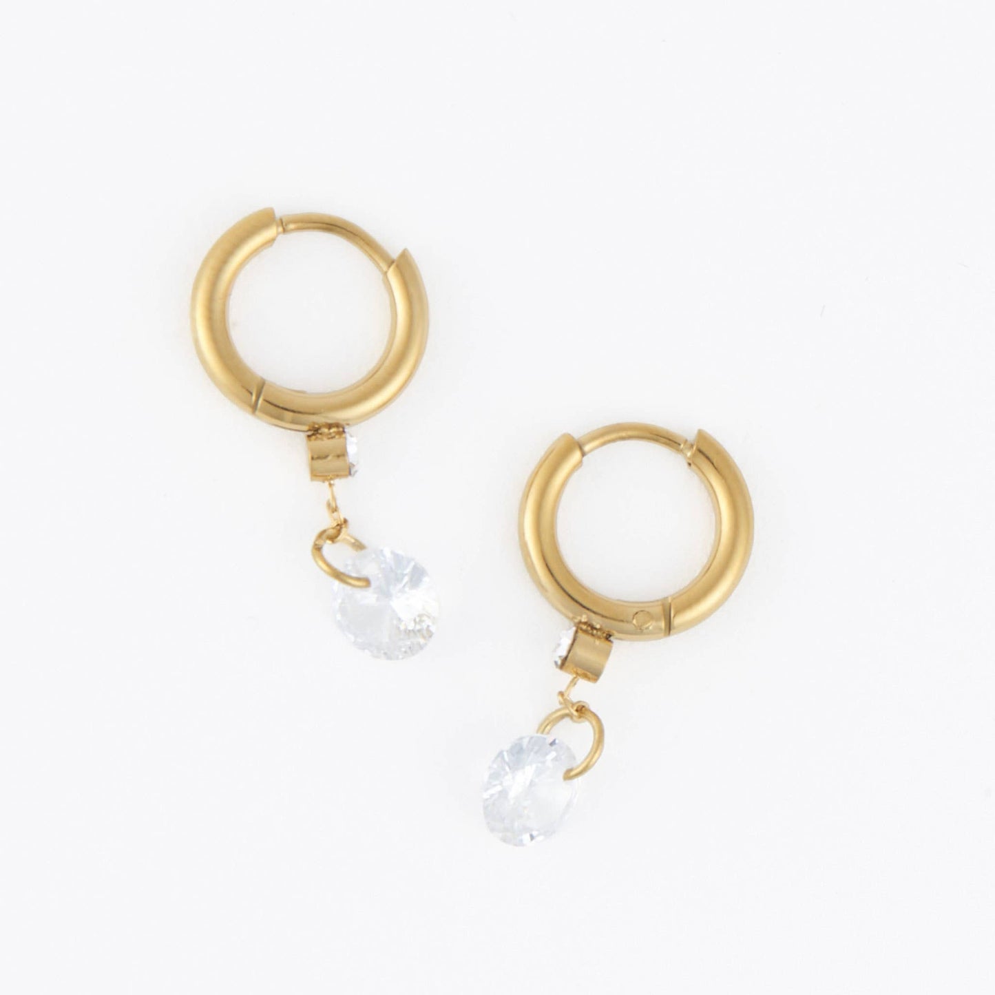 Howard's - Waterproof Earrings Dangle CZ Charm Huggie in Gold & Steel