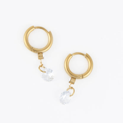 Howard's - Waterproof Earrings Dangle CZ Charm Huggie in Gold & Steel