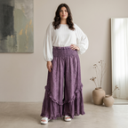 Young Threads - Boho Smocked Mineral Wash Lace Tiered Ruffle Pants NEW