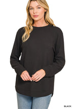 Raised Rib Round Neck Long Sleeve Top