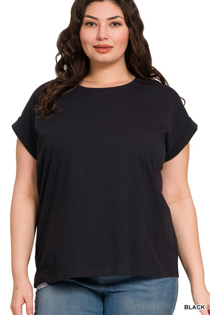 Round Neck Folded Short Sleeve T-shirt