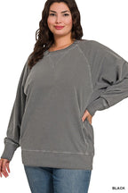 Plus PIGMENT DYED FRENCH TERRY PULLOVER WITH POCKETS