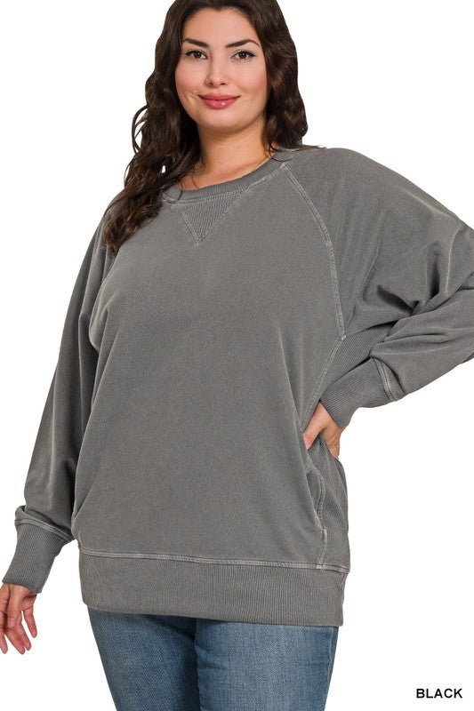 Plus PIGMENT DYED FRENCH TERRY PULLOVER WITH POCKETS