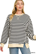 French Terry Striped Long Sleeve Pullover