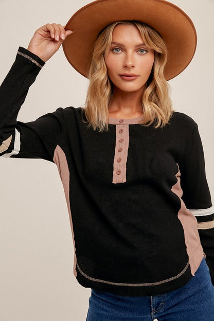 Color Block Henley Top