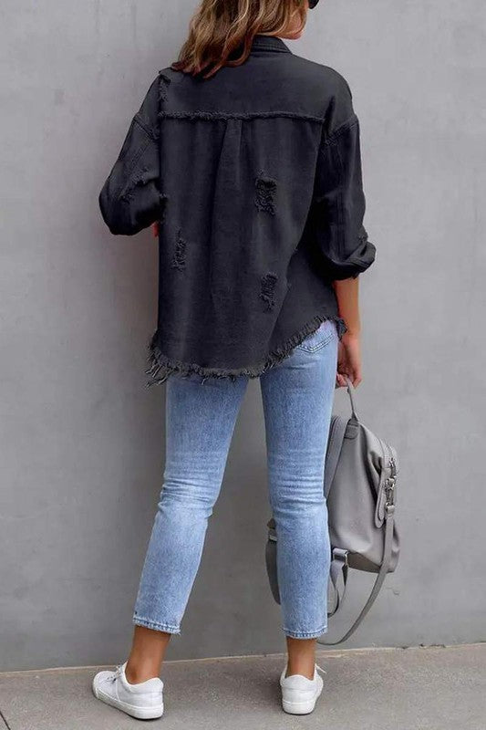 RAW HEM POCKET DESIGN DENIM COAT