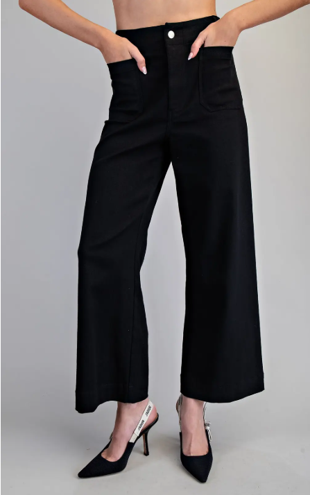 Black Soft Washed Wide Leg Pants