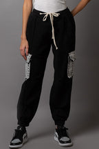 Tie waistband cargo pockets denim jogger