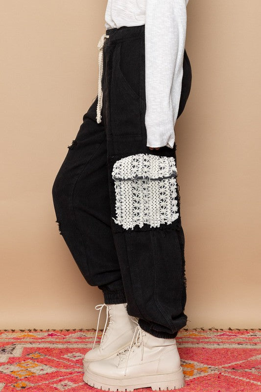 Tie waistband cargo pockets denim jogger