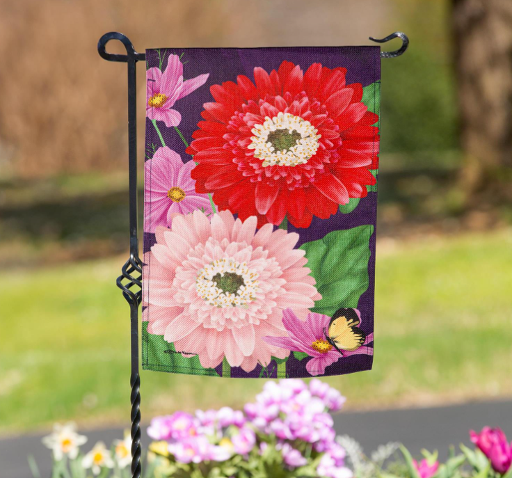 Blooming Gerbera Burlap Garden Flag