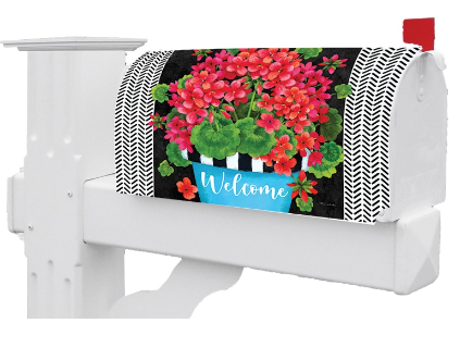 Blue Pot Geraniums Mailbox Cover