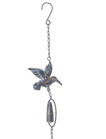 Bronze Patina Hummingbird Rain Chain With Bell