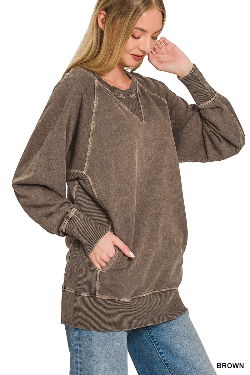 PIGMENT DYED FRENCH TERRY PULLOVER WITH POCKETS