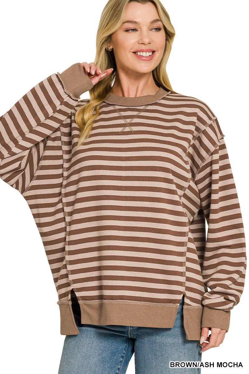 French Terry Striped Long Sleeve Pullover