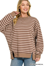 French Terry Striped Long Sleeve Pullover