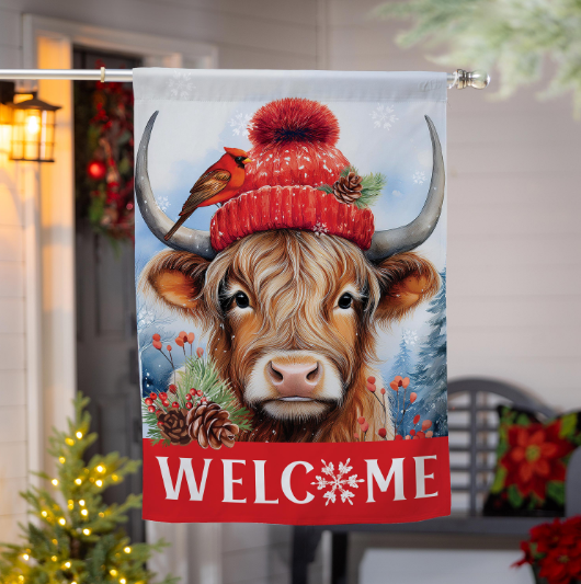 Bundled Up Highland Cow Suede Flag