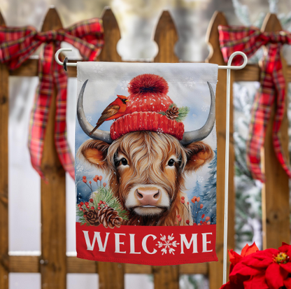 Bundled Up Highland Cow Suede Flag