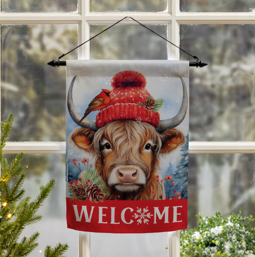 Bundled Up Highland Cow Suede Flag