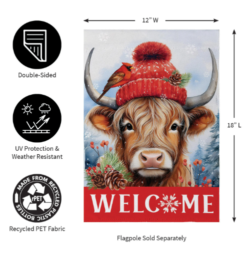 Bundled Up Highland Cow Suede Flag