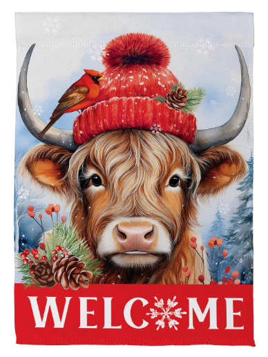 Bundled Up Highland Cow Suede Flag