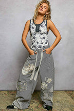 Pol Clothing - Round Neck Sleeveless Ribbed Floral Printed Knit Top