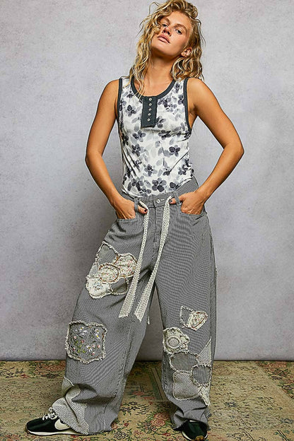 Pol Clothing - Round Neck Sleeveless Ribbed Floral Printed Knit Top