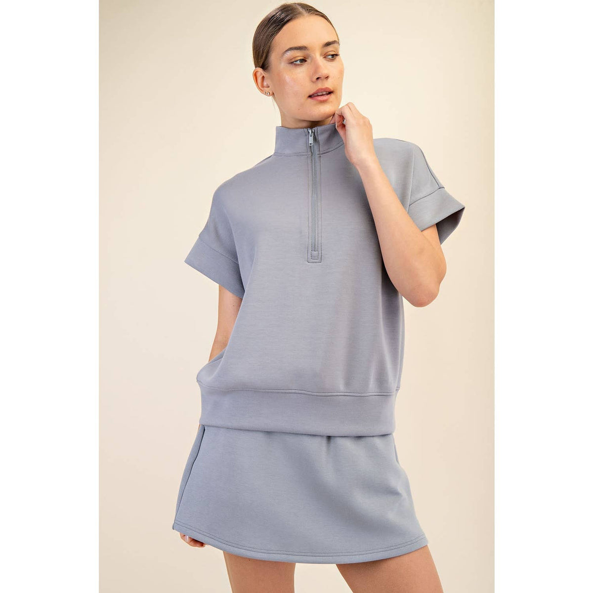 Rae Mode - MODAL SCUBA QUARTER ZIP SHORT SLEEVE TOP