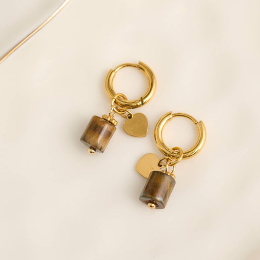 Howard's - Tiger Eye Earrings Hoop Waterproof Narelle Gold Beaded