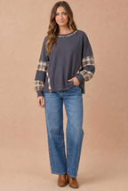 Haptics - Oversized Plaid Contrast Thermal Knit Top