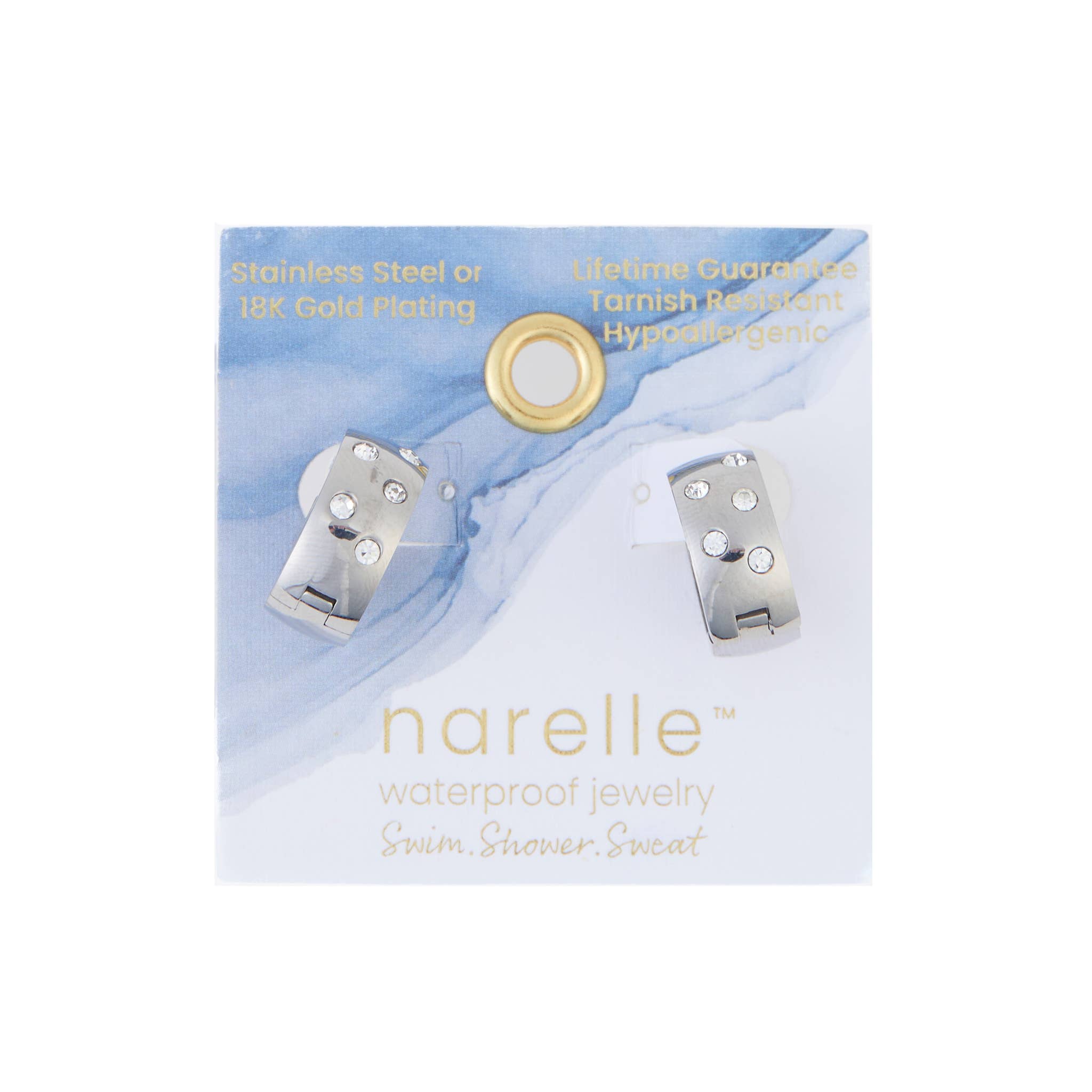 Howard's - Waterproof Earrings Inlay Cubic Zirconia Hoops Gold & Steel