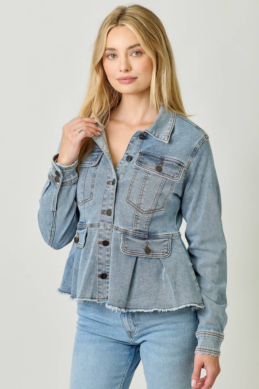 Alex Washed Denim Peplum Jacket