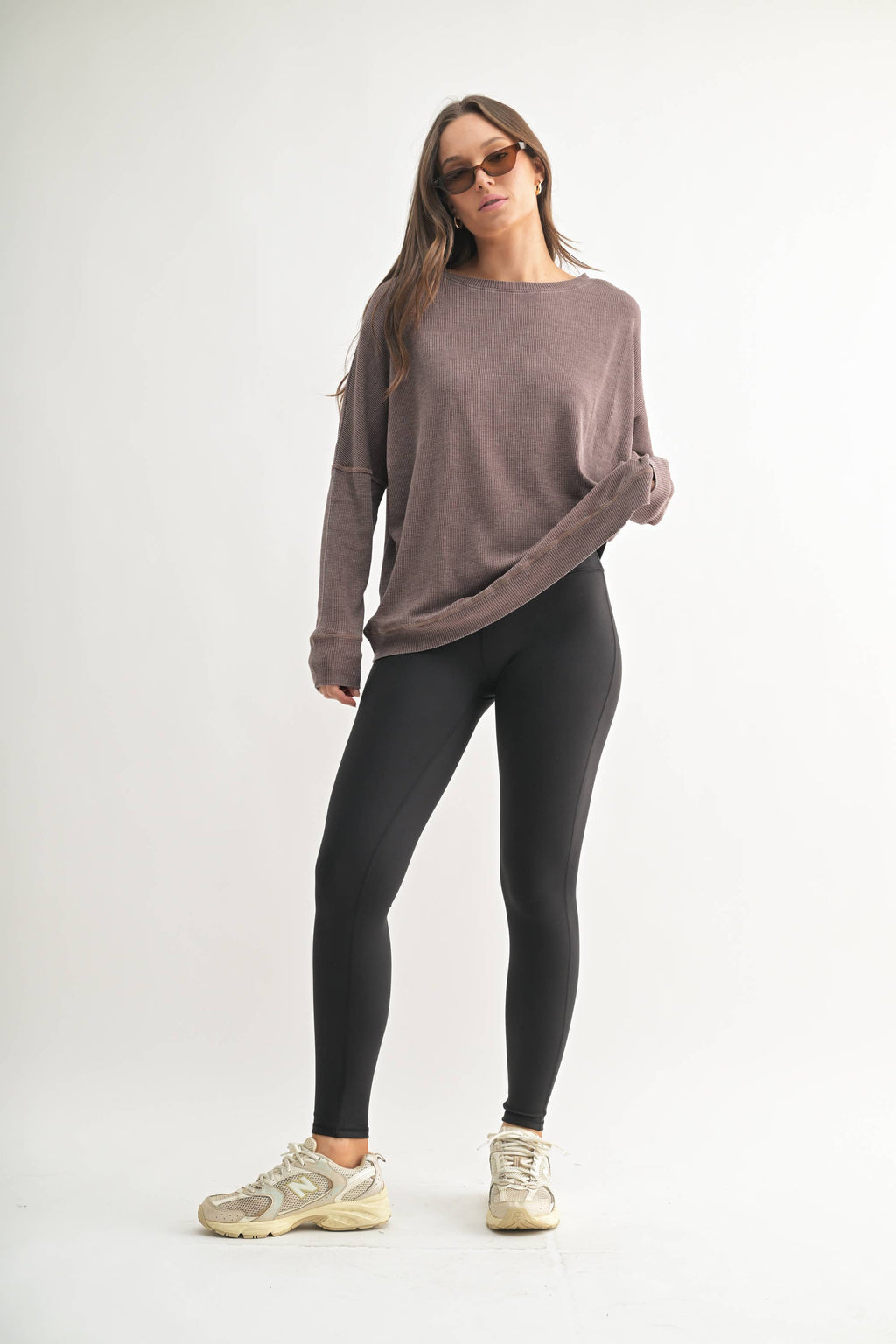 Waffle Ribbed Round Neck Pullover Mono B