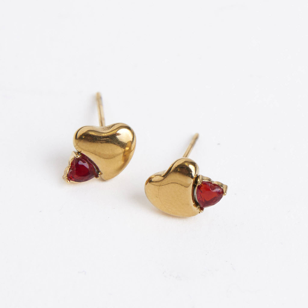 Howard's - Waterproof Earrings Heart Studs Cubic Zirconia Gemstone