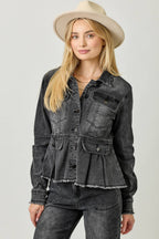 Alex Washed Denim Peplum Jacket