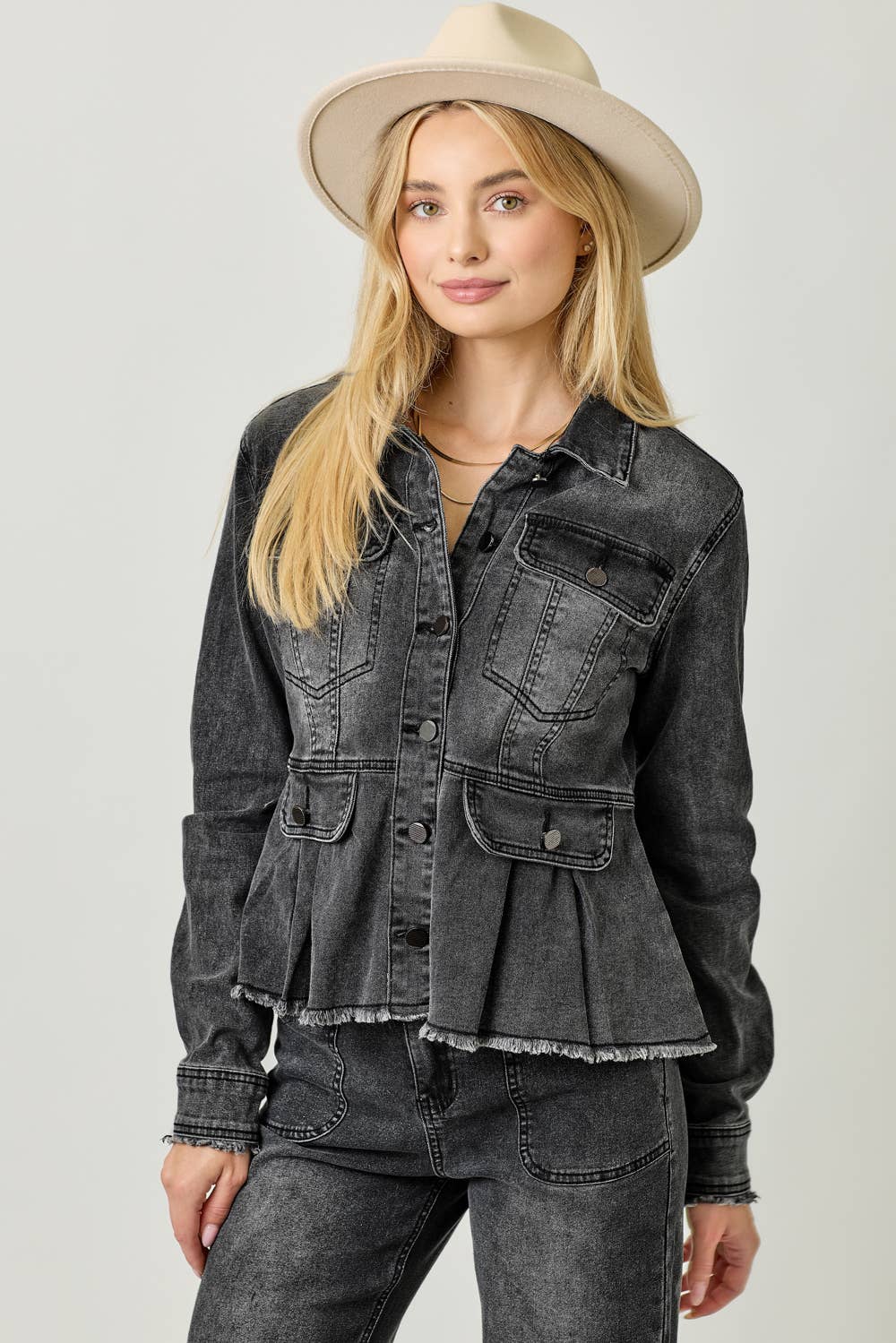 Alex Washed Denim Peplum Jacket