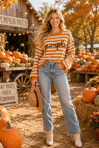 Main Strip - Pumpkin Script Striped Knit Sweater