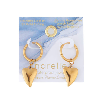 Howard's - Waterproof Earrings Narelle Heart Charm Hoop Gold & Steel