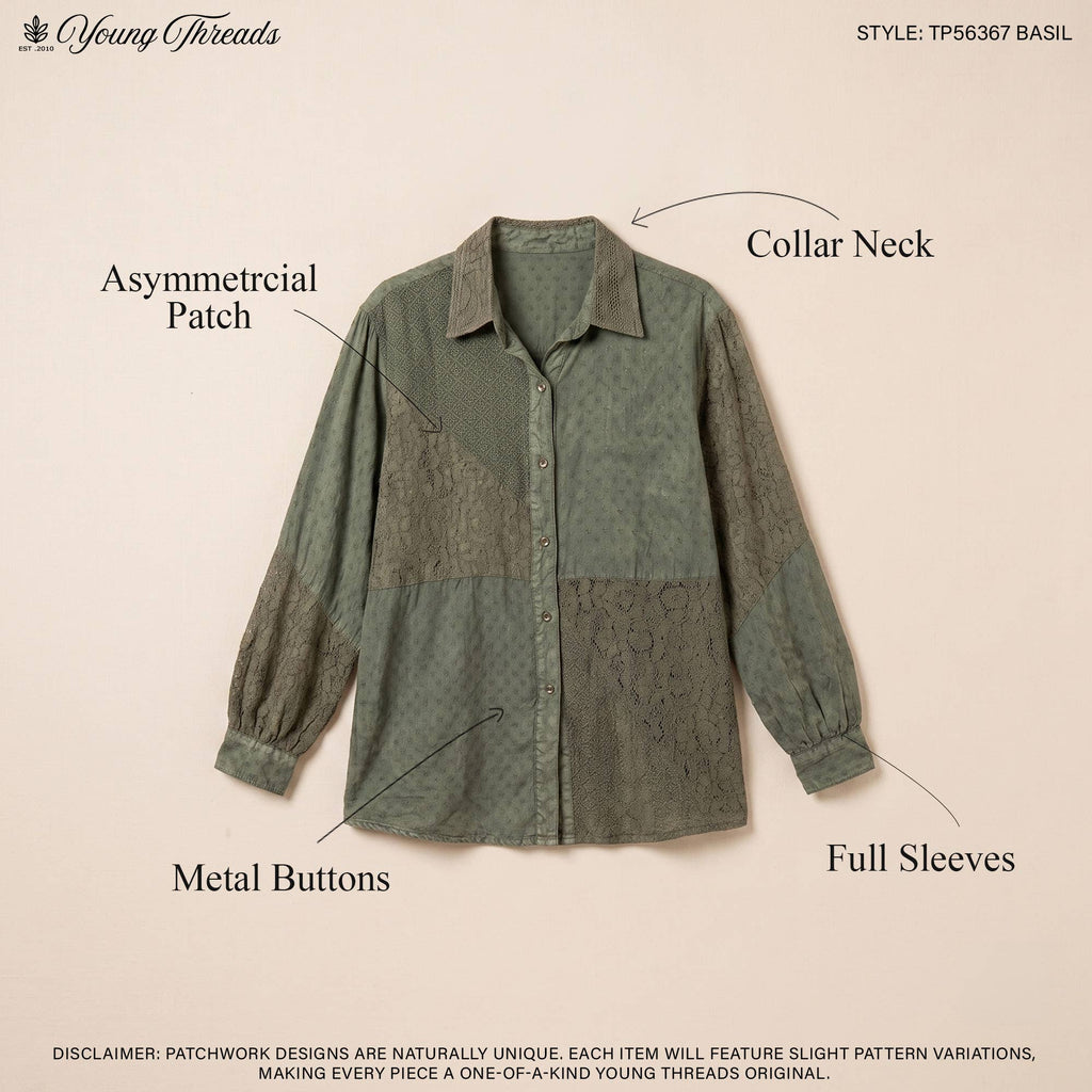 Young Threads - Vintage Washed Lace Patchwork Long Sleeve Shacket NEW