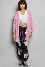 Pol Clothing - Weave Pattern Solid Thin Acrylic Sweater Open Cardigan SALE