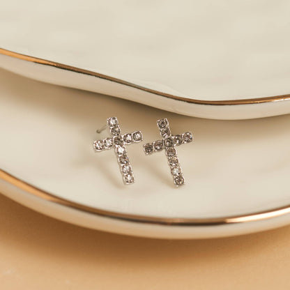 Howard's - Waterproof Earrings Pave Cross Stud Gold & Steel Narelle