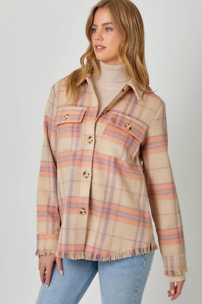Fringe Detailed Plaid Jacket