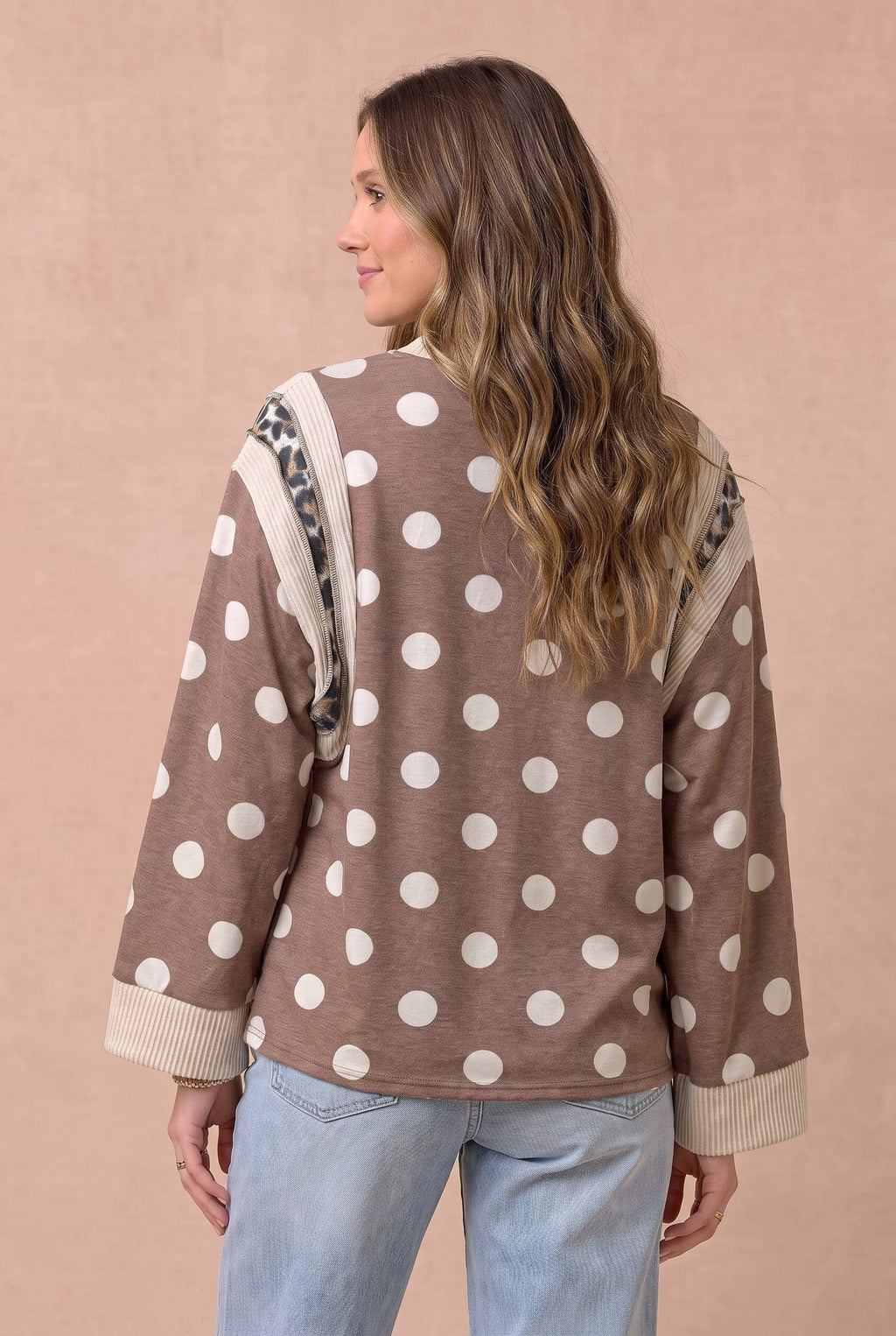 Haptics - Polka Dot Mixed Media Knit Top