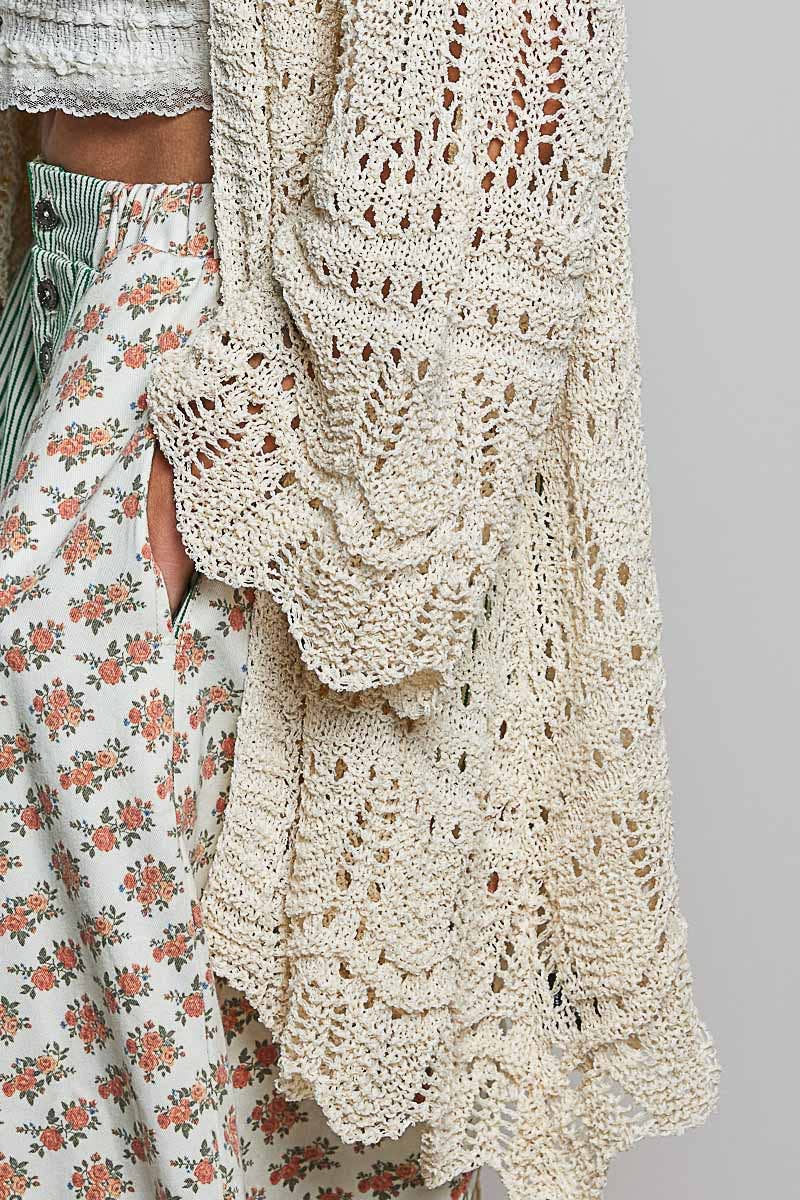 Pol Clothing - Weave Pattern Solid Thin Acrylic Sweater Open Cardigan SALE
