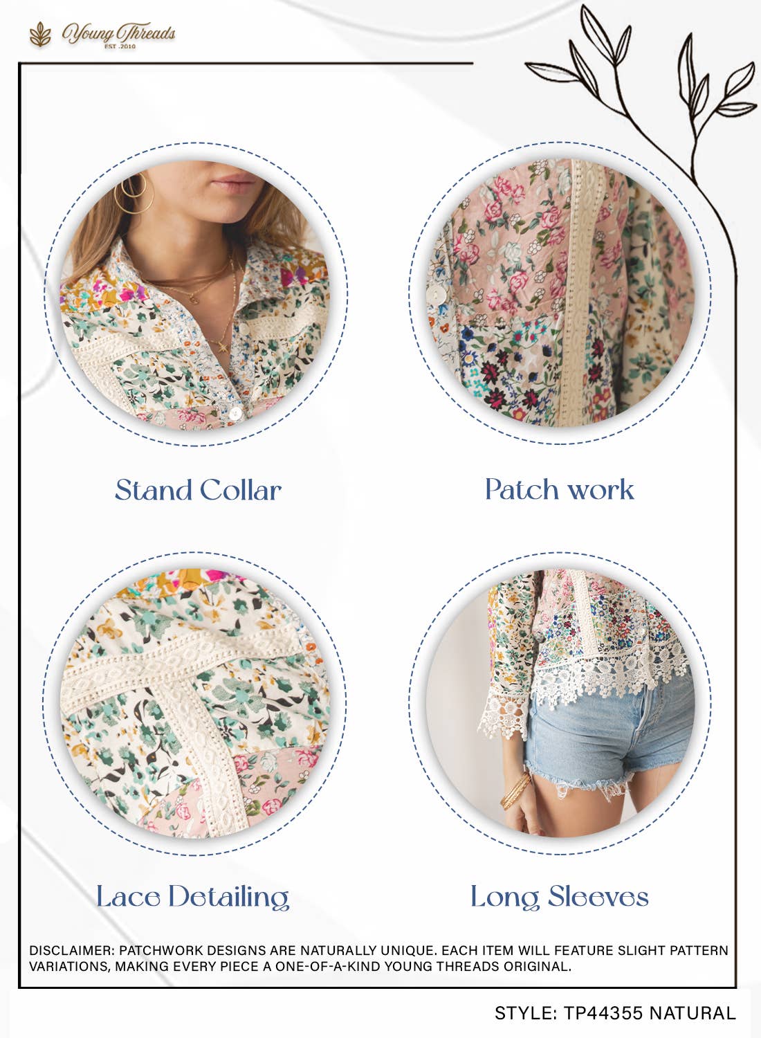 Young Threads - Earthy Boho Button Down Cropped Shirt