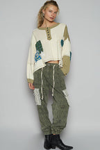 Pol Clothing - Round neck cut and sew patch oversized knit top