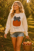Main Strip - Pumpkin Season Gingham Bow Graphic Sweatshirt