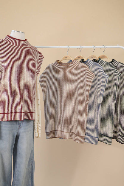 Two Tone Ribbed Knit Sweater Vest